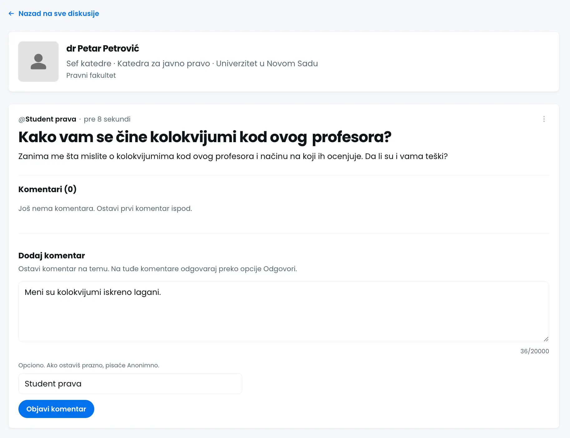 Placeholder screenshot profila profesora ili ustanove